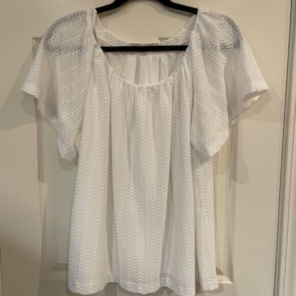 LOFT white short sleeve top with textured pattern; sz X LARGE; great condition - Picture 1 of 4